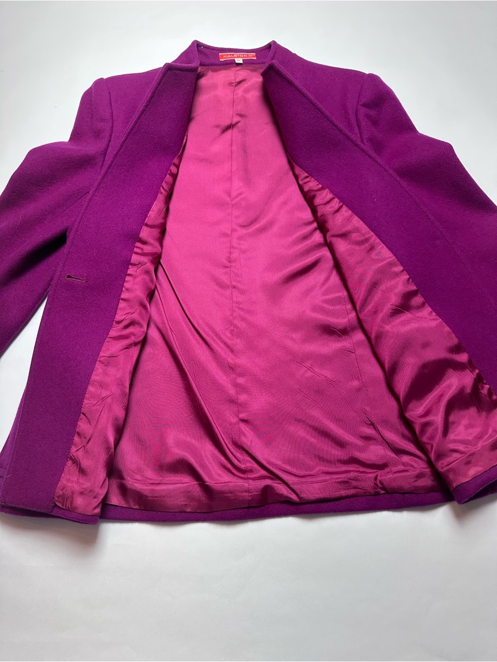 Vintage 80s Halston III Purple 100% Wool Collarless Jacket Blazer Size 10 - Picture 6 of 13